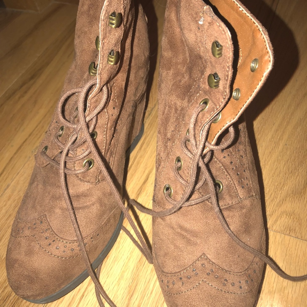 Brown tie up booties